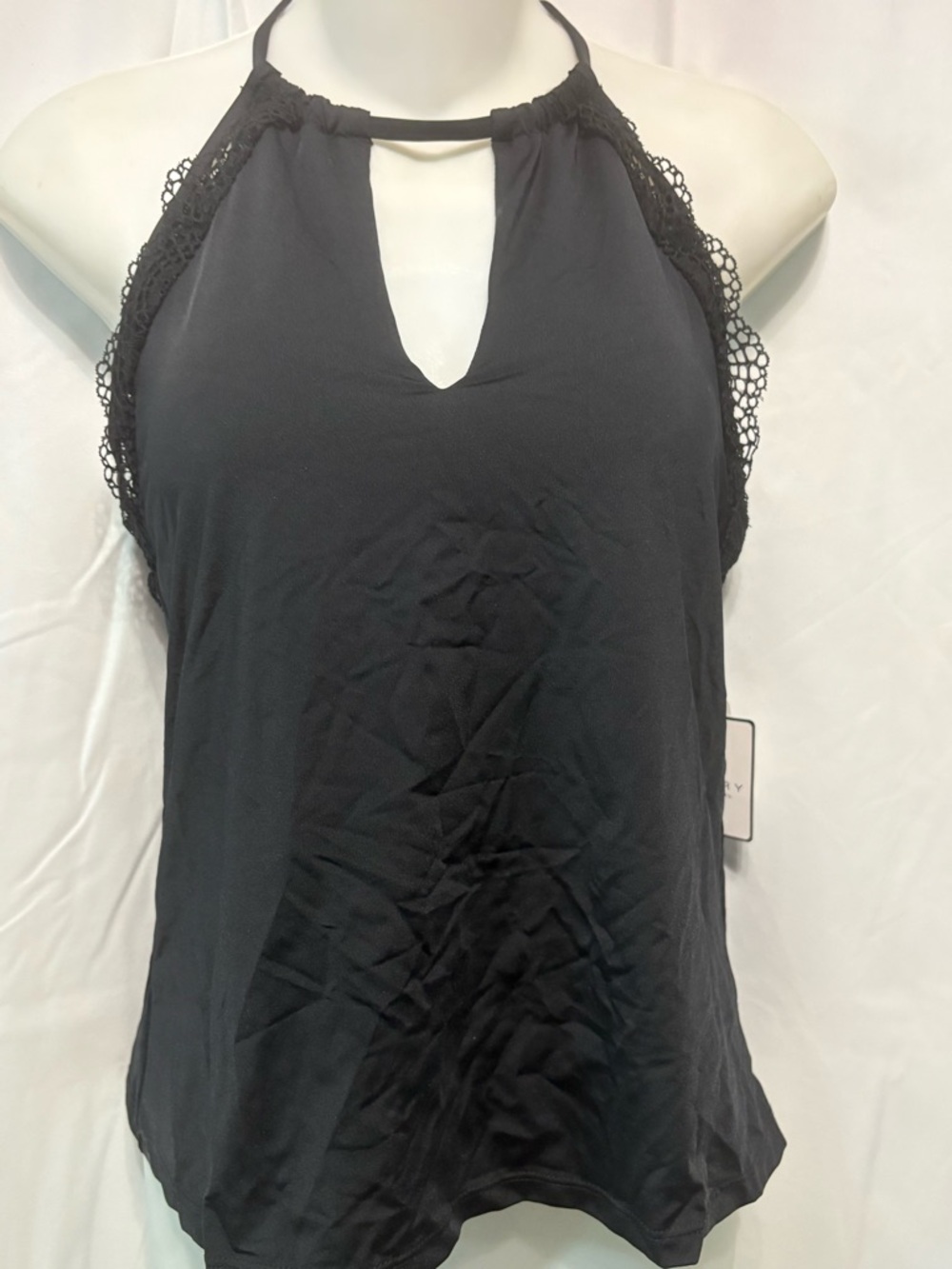 Laundry By Shelli Segal Black Halter Tank with Lace Trim